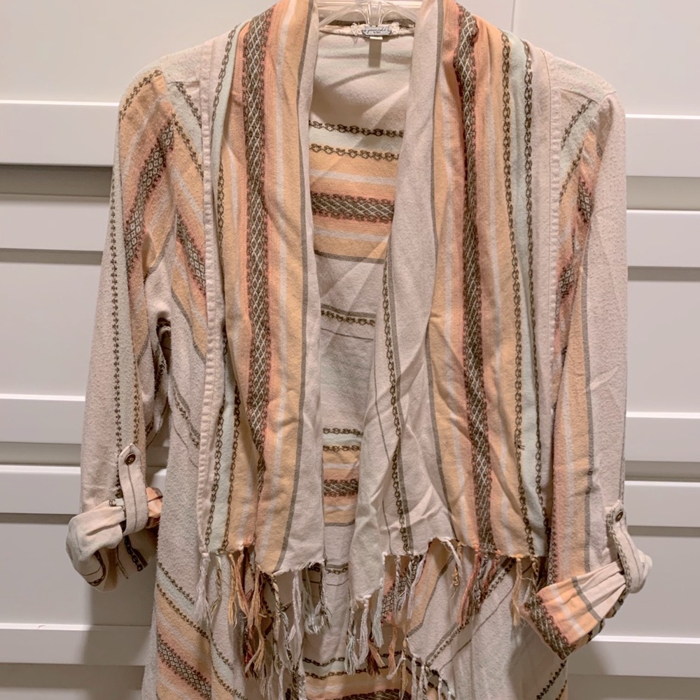 Fringy 3/4 sleeve cardigan
